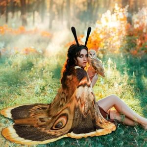 Emperor Moth Wings Halloween Costume Party Brown Orange Antennas New